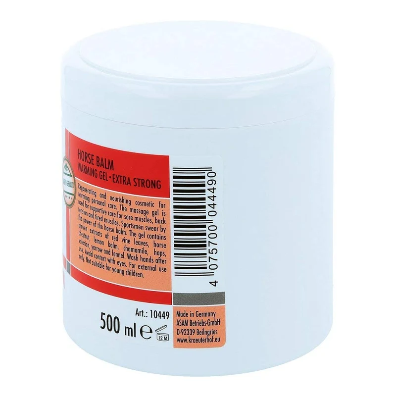 Horse Balm Extra Strong Warming Massage Gel with Extracts of Red Vine Leaf / Horse Chestnut / Lemon Balm / Chamomile / Hops / Valerian / Yarrow / Fennel / Mistletoe / 500 ml by Axisis GmbH