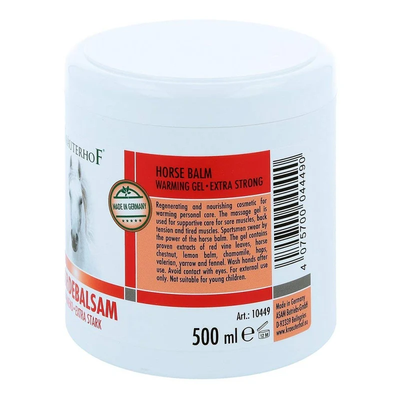 Horse Balm Extra Strong Warming Massage Gel with Extracts of Red Vine Leaf / Horse Chestnut / Lemon Balm / Chamomile / Hops / Valerian / Yarrow / Fennel / Mistletoe / 500 ml by Axisis GmbH