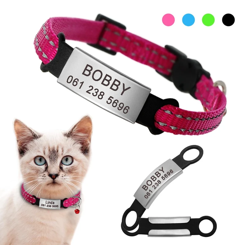 Nylon Cat Dog Collar Personalized With Name ID Tag Reflective / Collare per cani e gatti personalizzabile