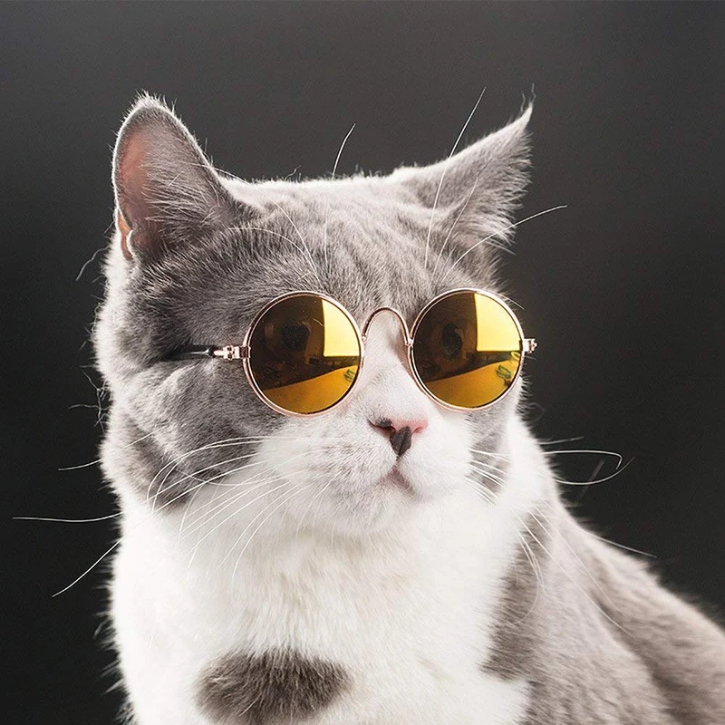 Ultra Cute and Funny Pet Sunglasses Classic Retro Circular Metal Prince Sunglasses for Cats or Small Dogs Fashion Costume