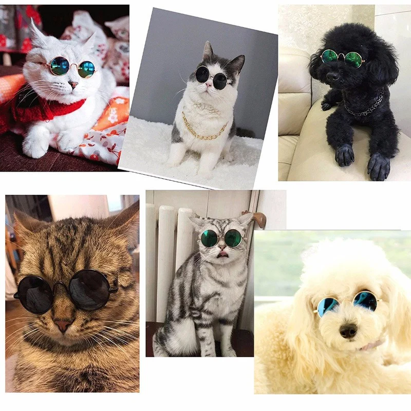 Ultra Cute and Funny Pet Sunglasses Classic Retro Circular Metal Prince Sunglasses for Cats or Small Dogs Fashion Costume
