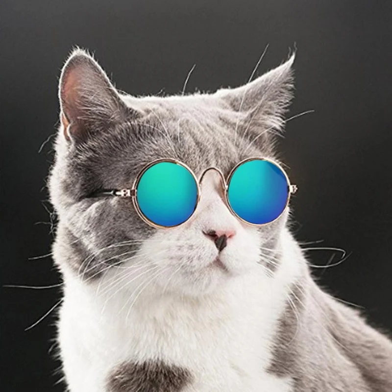 Ultra Cute and Funny Pet Sunglasses Classic Retro Circular Metal Prince Sunglasses for Cats or Small Dogs Fashion Costume