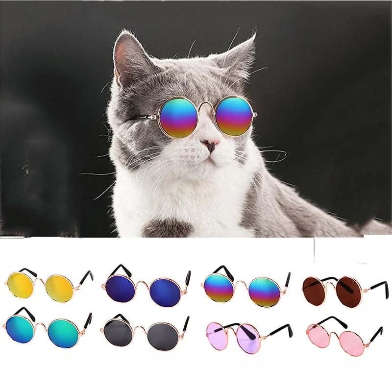Ultra Cute and Funny Pet Sunglasses Classic Retro Circular Metal Prince Sunglasses for Cats or Small Dogs Fashion Costume