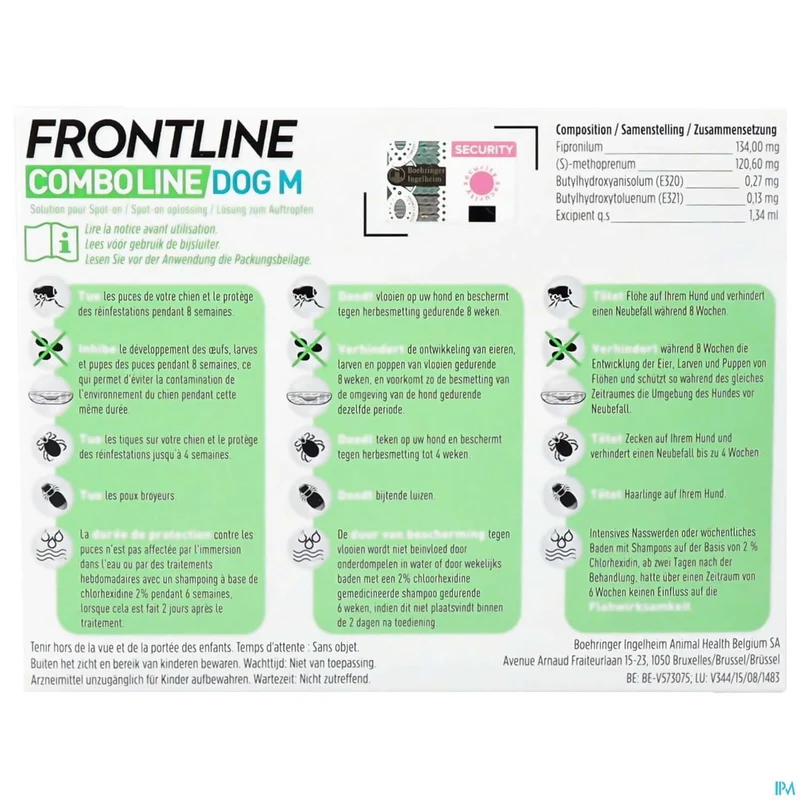 Frontline Combo Hond M 10-20kg | 6x1,34ml pipetten | Vlooien & Teken