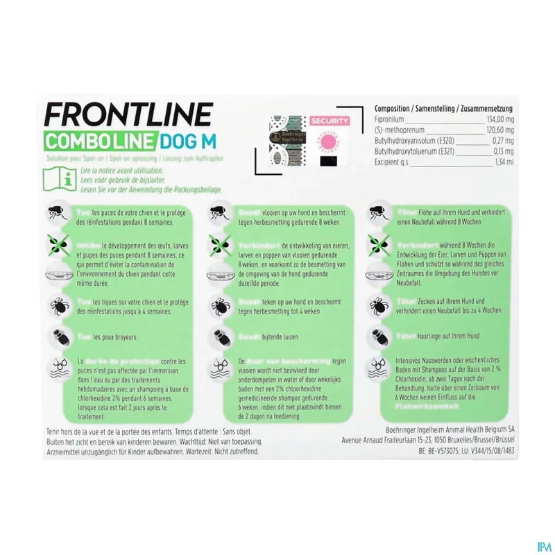 Frontline Combo Hond M 10-20kg | 6x1,34ml pipetten | Vlooien & Teken