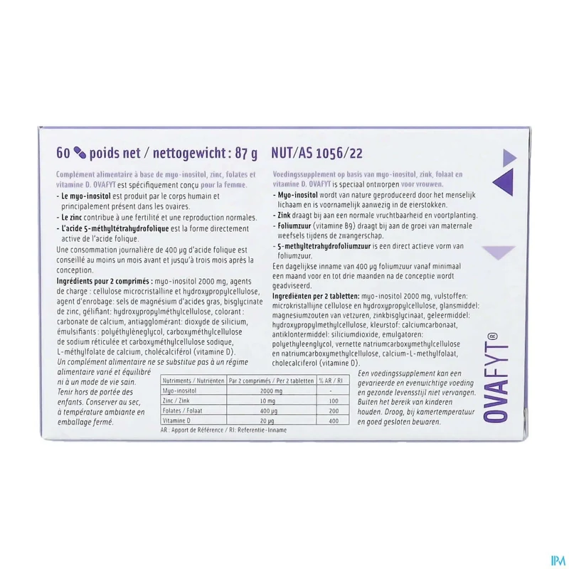 Ovafyt Myo-inositol Folaat Zink Vit D | 60 tabletten | Vruchtbaarheid