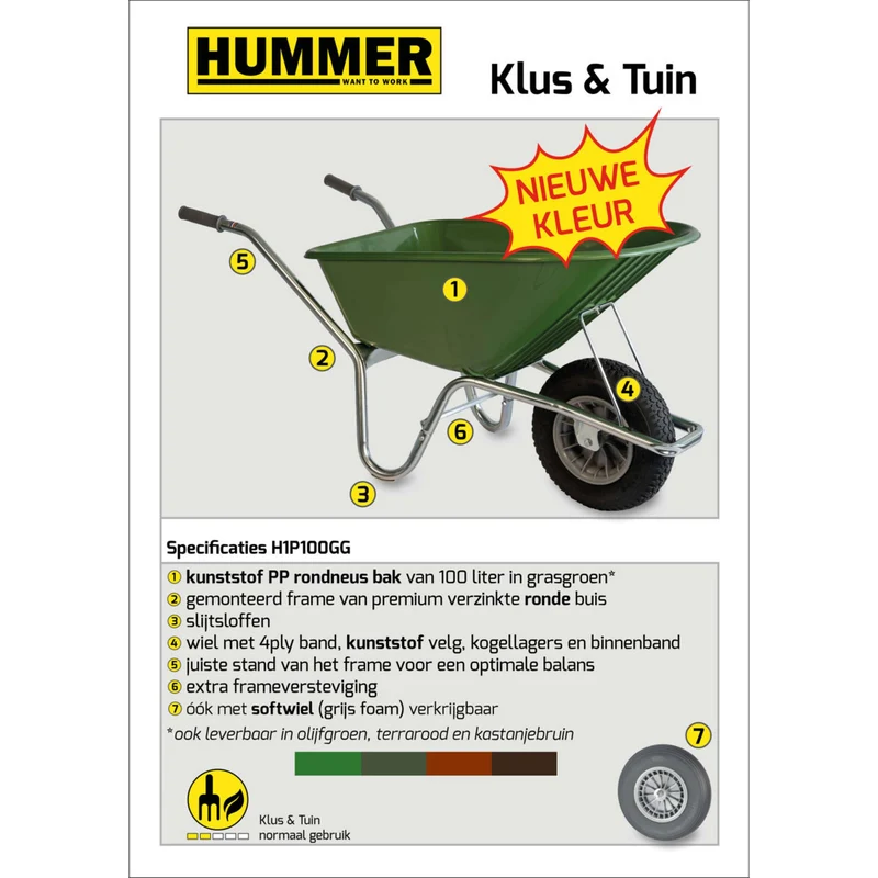 Hummer Brouette Roue Souple Grasgroen