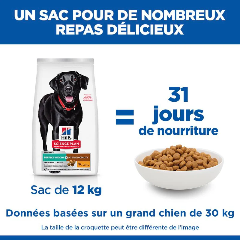 Hill's Science Plan Perfect Weight & Active Mobility Large Adult au poulet - croquettes chien