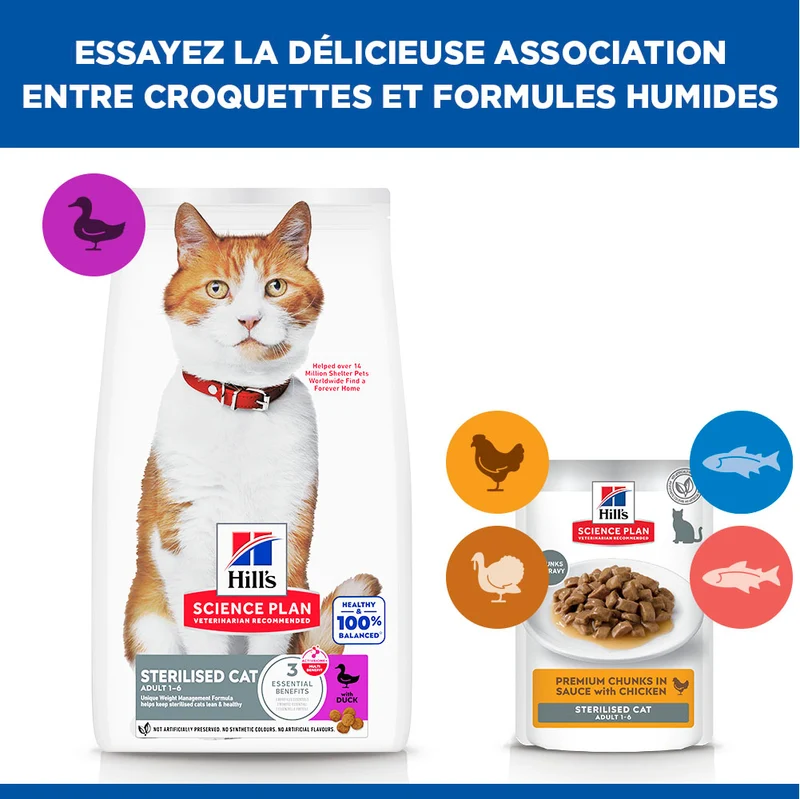 Hill's Science Plan Sterilised Adult au canard - croquettes chat