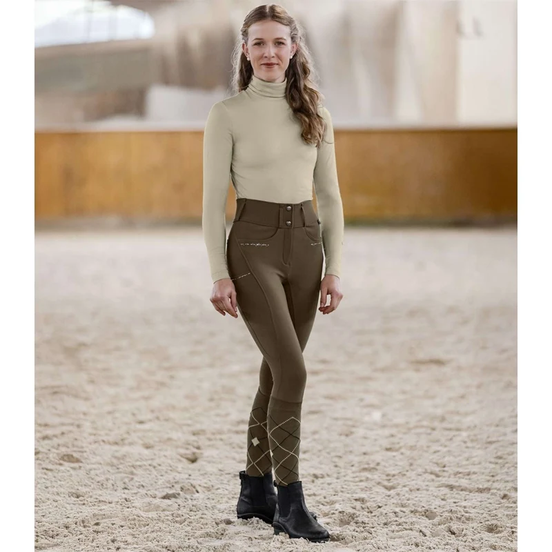 ELT Pantalon d'Équitation Mathilda Glam High Waist Vert/Marron