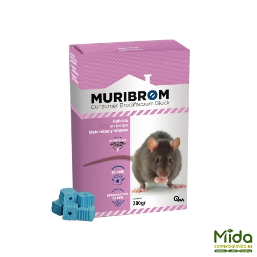 Raticide MURIBROM BAIT EXPRESS BLOCK, tue rats et souris (Brodifacoum)