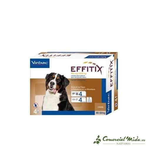 Pipettes VIRBAC EFFITIX XL pour Chiens Géants de 40 à 60 kg - Fipronil et Perméthrine (4 ou 24 unités)