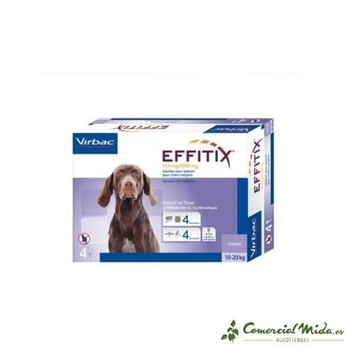 Pipettes VIRBAC EFFITIX M pour Chiens Moyens de 10 à 20 kg - Fipronil et Perméthrine (4 ou 24 unités)
