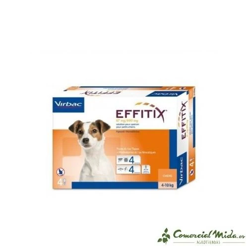 Pipettes VIRBAC EFFITIX S pour Chiens de 4 à 10 kg - Fipronil et Perméthrine (4 ou 24 unités)