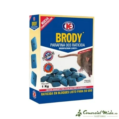 Rodenticide BRODY BLOCS D'OVULES DE PARAFFINE pour tuer les rats et les souris (Brodifacoum)