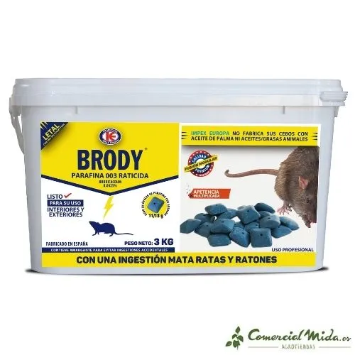 Rodenticide BRODY BLOCS D'OVULES DE PARAFFINE pour tuer les rats et les souris (Brodifacoum)