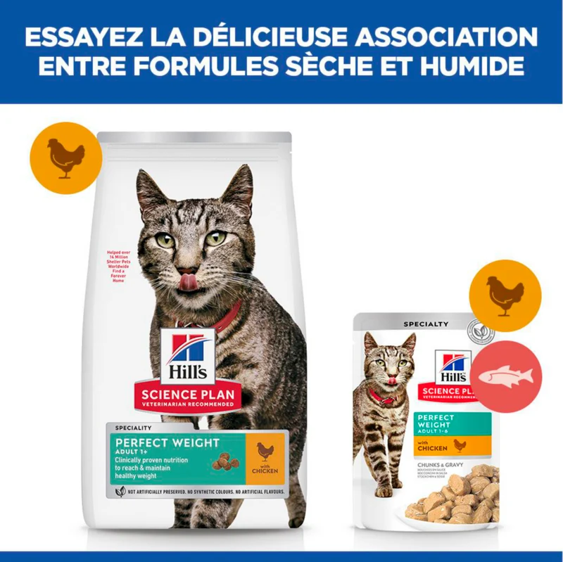 Hill's Science Plan Perfect Weight Adult au poulet - croquettes chat