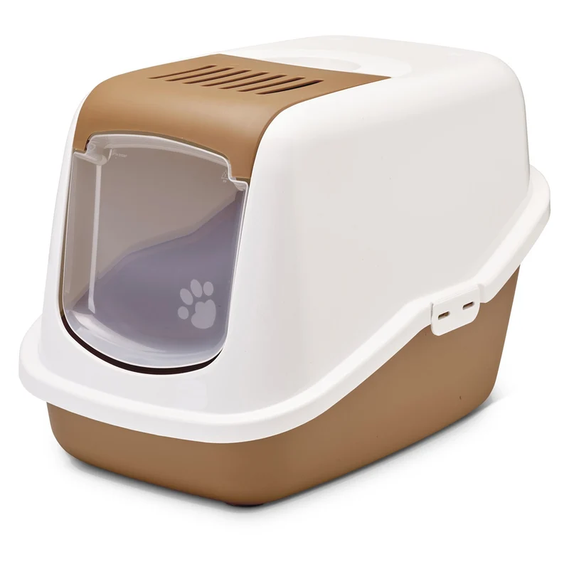 Maison de toilette Nestor Savic rose et blanche chat