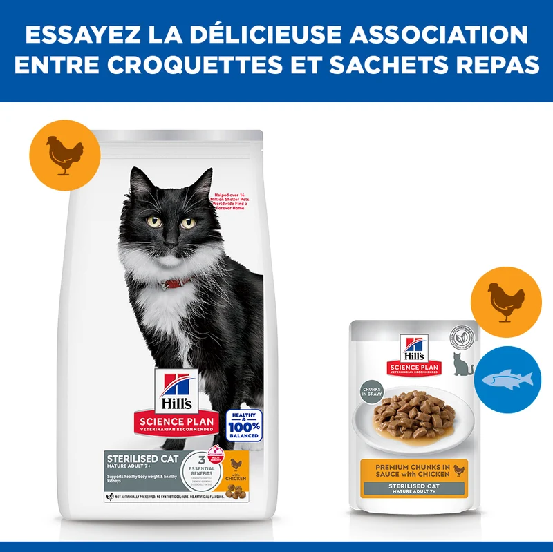 Hill's Science Plan Mature Adult 7+ Sterilised au poulet - croquettes chat