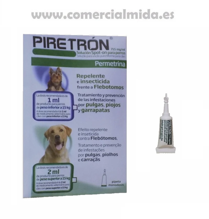 Pipettes PIRETRON pour chien -15Kg anti puces, tiques et phlébotomes