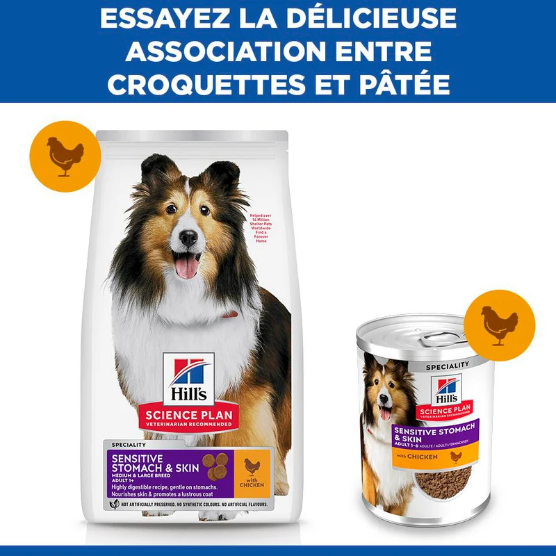Hill's Science Plan Sensitive Stomach & Skin Medium & Large Adult au poulet - croquettes chien