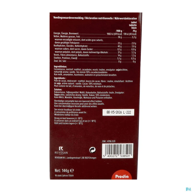 Prodia Ontbijttabletten Puur Choco 144g Revogan
