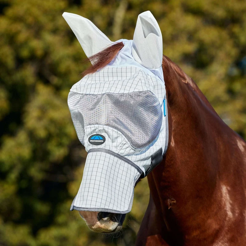 WeatherBeeta Masque Anti-Mouches Hybrid avec Oreilles et Nez Blanc/Charcoal