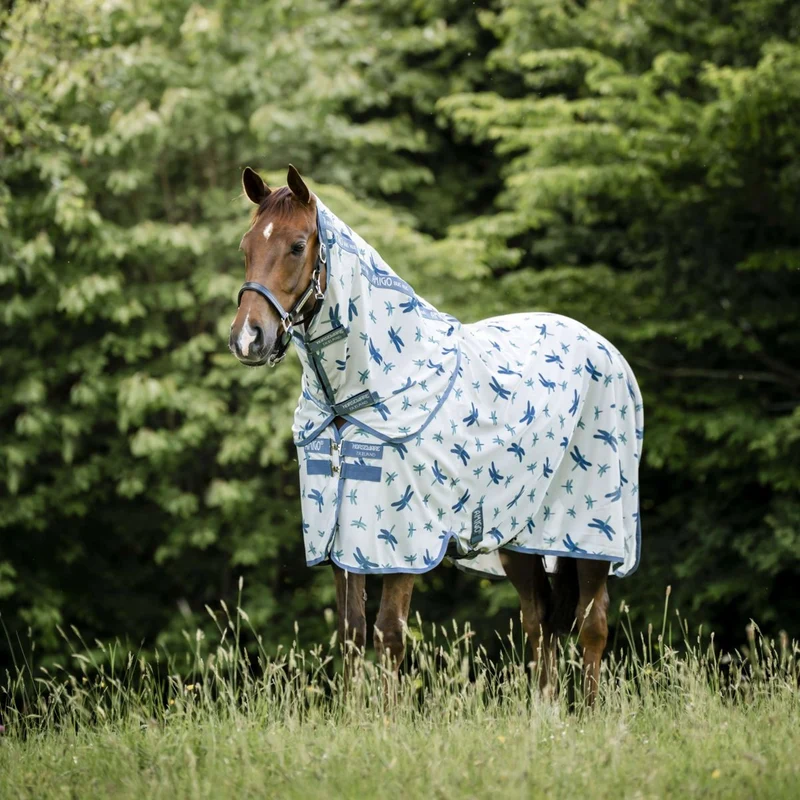 Amigo Couverture Anti-Mouches Plus Dragonfly Print/Silver/Blue/Sage