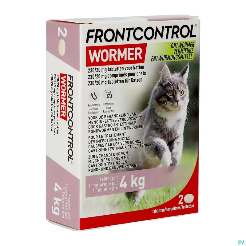 Frontcontrol Wormer 230mg/20mg | 2 tabletten | Ontwormingsmiddel Kat