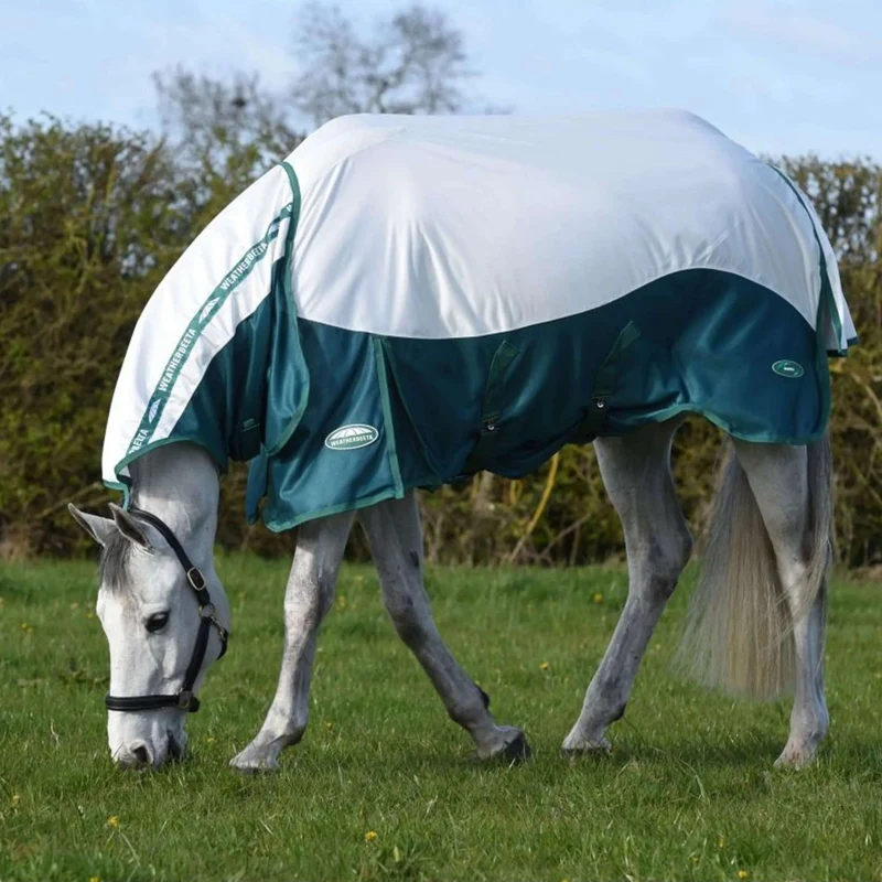 WeatherBeeta Couverture Anti-Mouches ComFiTec Green-Tec Airflow Mesh Combo Neck White/Dragonfly Blue