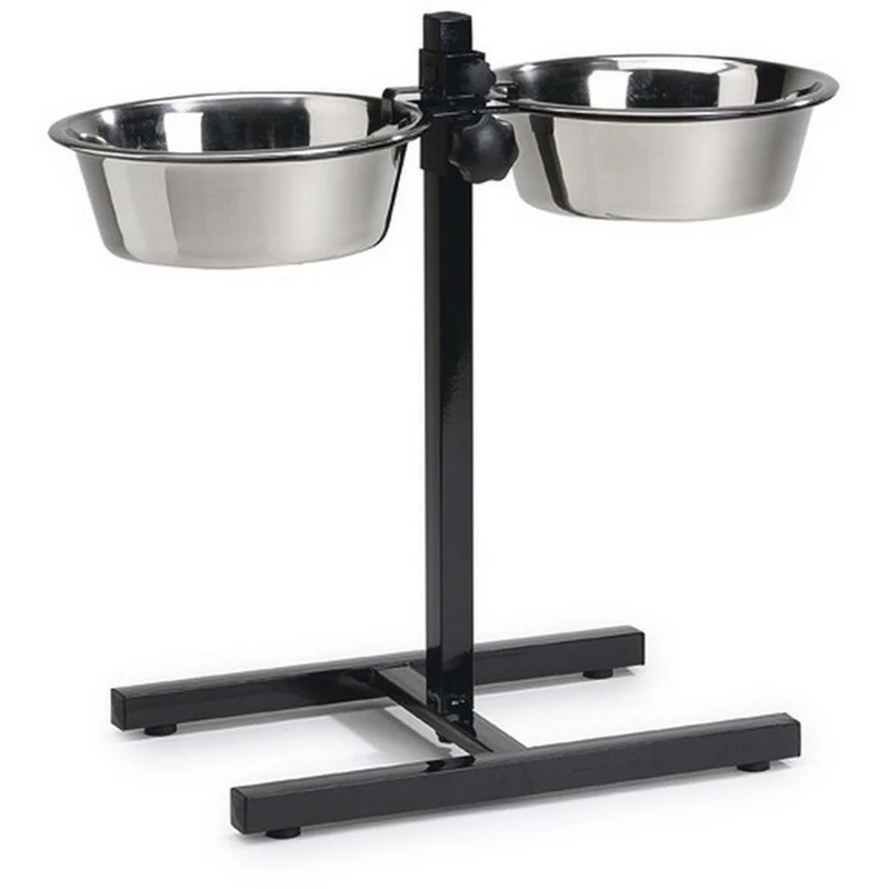 Beeztees Porte-Écuelle pour 2 Gamelles en Acier Inoxydable Noir