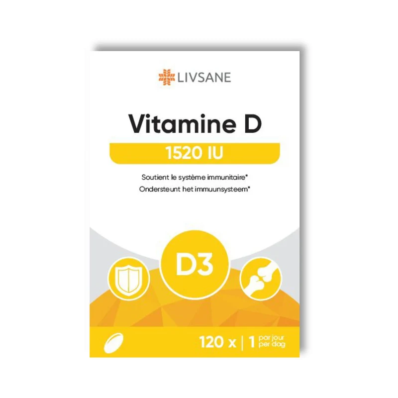 LIVSANE Vitamine D3 1520 IU: 120 Softcaps voor Sterke Botten en Weerstand