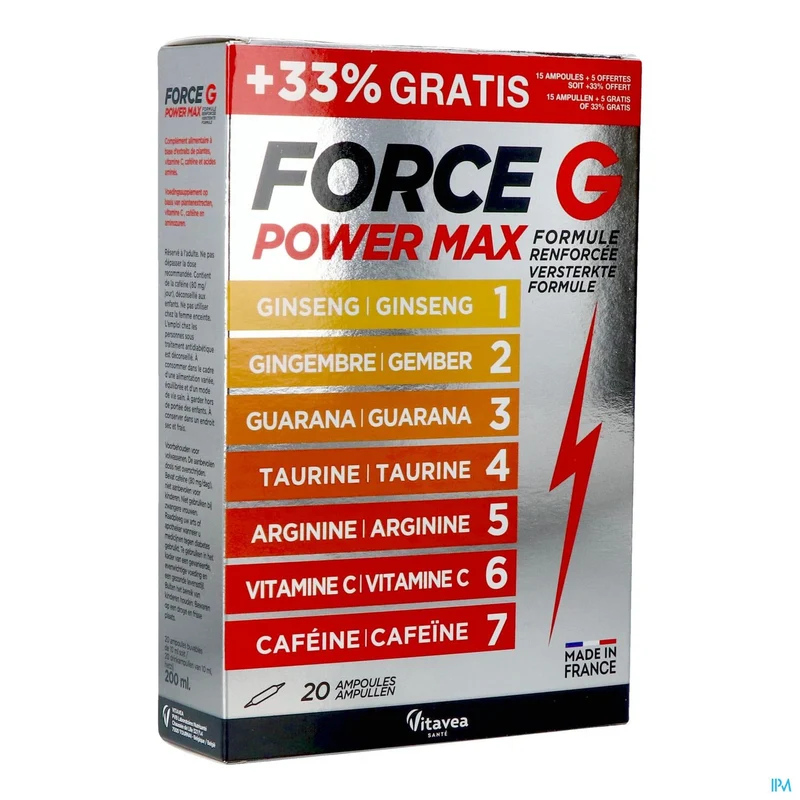 Vitavea Force G Power Max | 20 ampullen | Energiesupplement