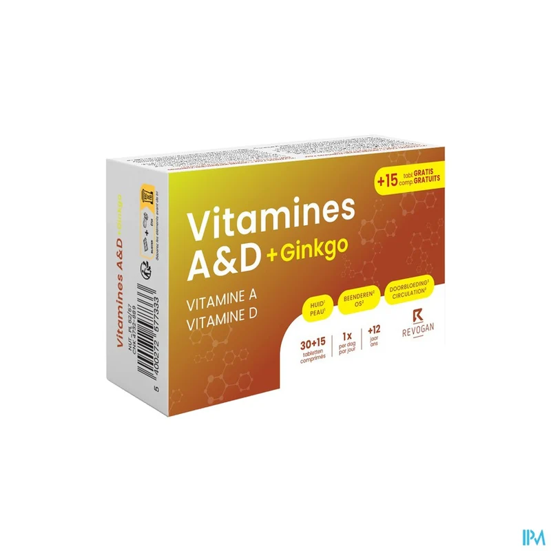 Revogan Vitamines A&D+Ginkgo | 45 tabs | Immuniteit & doorbloeding