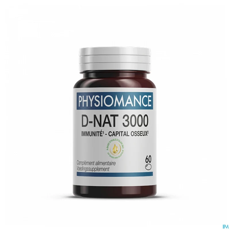 Physiomance D-nat 3000 Caps - Hooggedoseerde Vitamine D3 voor Immuunsysteem & Botten