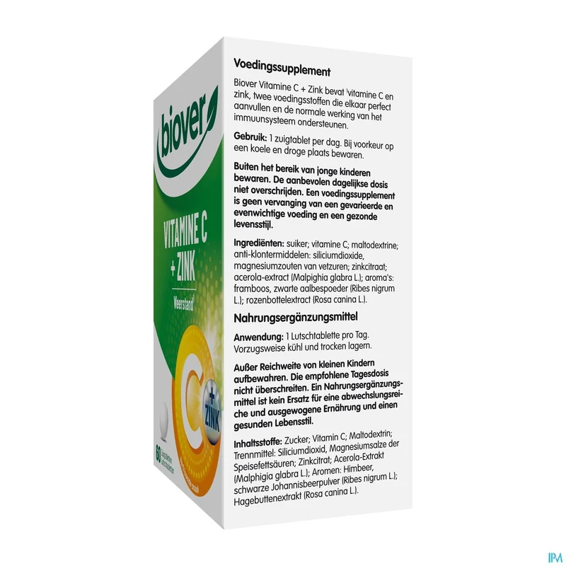 Biover Vitamine C + Zink Comp 60 - Immuunsysteem Boost Zuigtabletten
