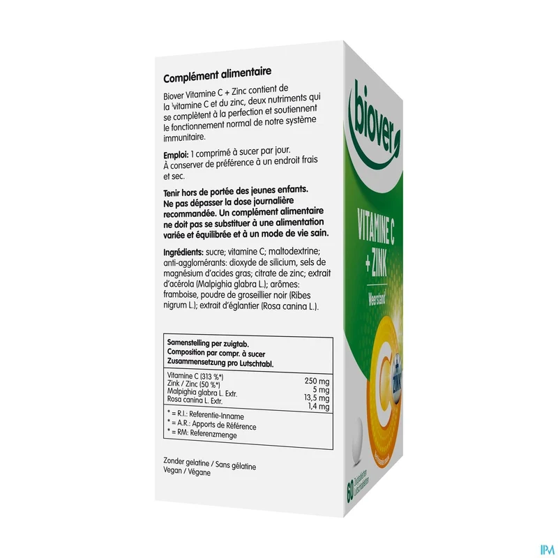 Biover Vitamine C + Zink Comp 60 - Immuunsysteem Boost Zuigtabletten