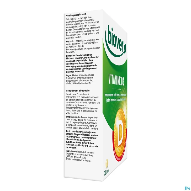 Biover Vitamine D3 Caps 30 | Immuunsysteem & Sterke Botten | 400 IU