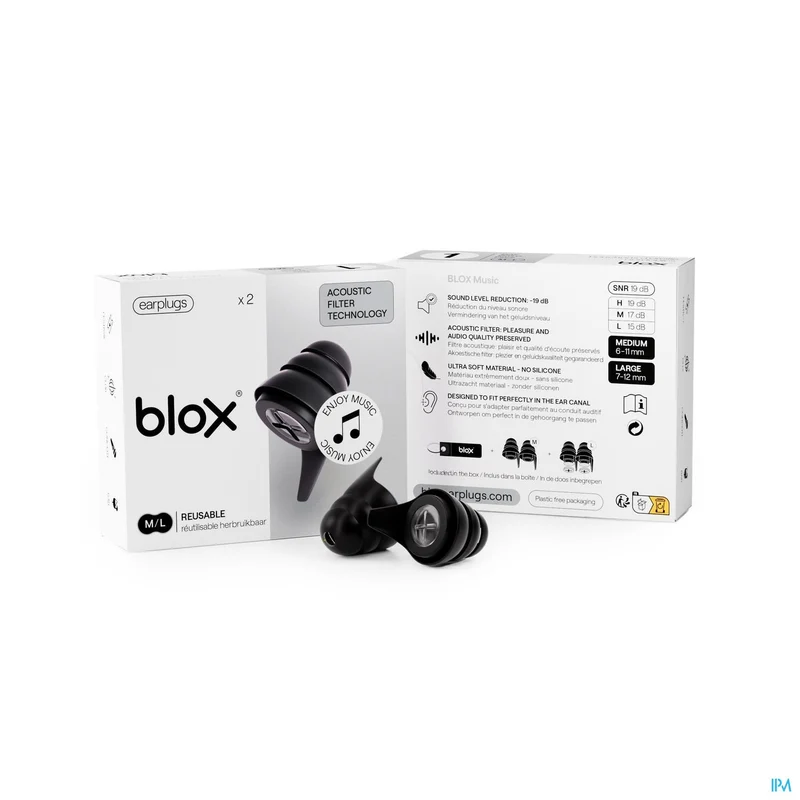 Blox Music Zwart Oordopjes | Optimale Geluidsdemping & Helder Geluid | 19 dB