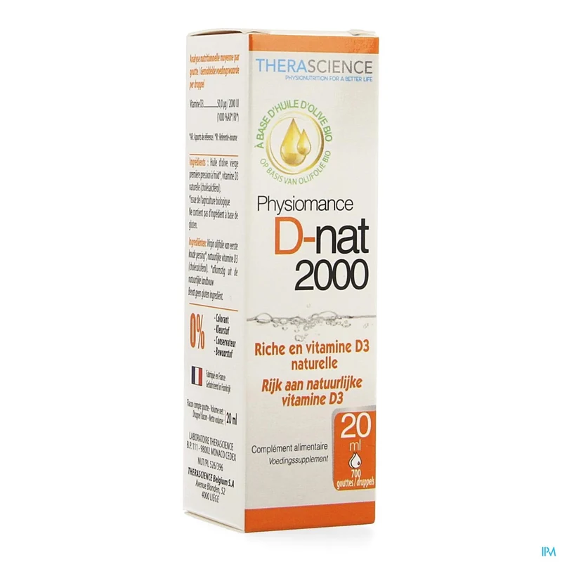 Physiomance D-nat 2000 Vitamine D3 Druppels | Hoge Dosering 2000 IE | Natuurlijk & Geconcentreerd