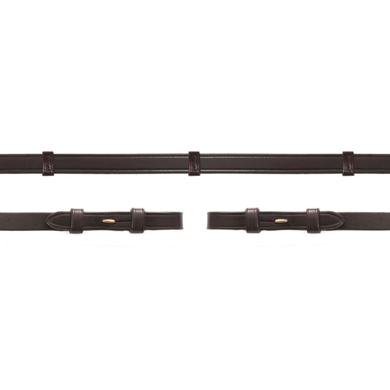 Schockemöhle Rênes Lisse Cuir avec Arrêts Marron foncé/Or