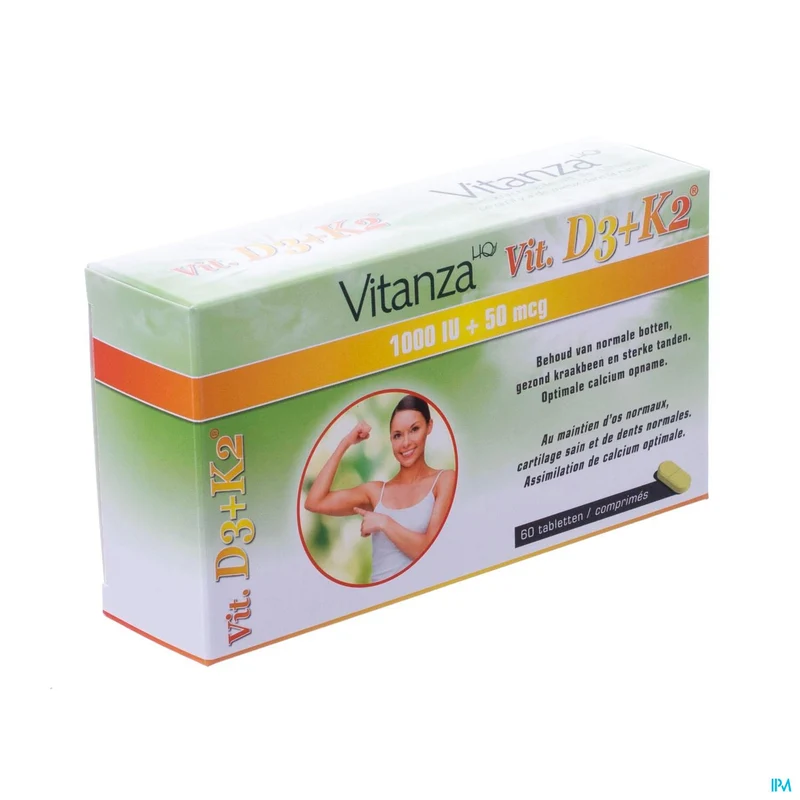 Vitanza HQ Vit D3 + K2 Tabletten - Krachtige Ondersteuning voor Botten, Tanden en Kraakbeen