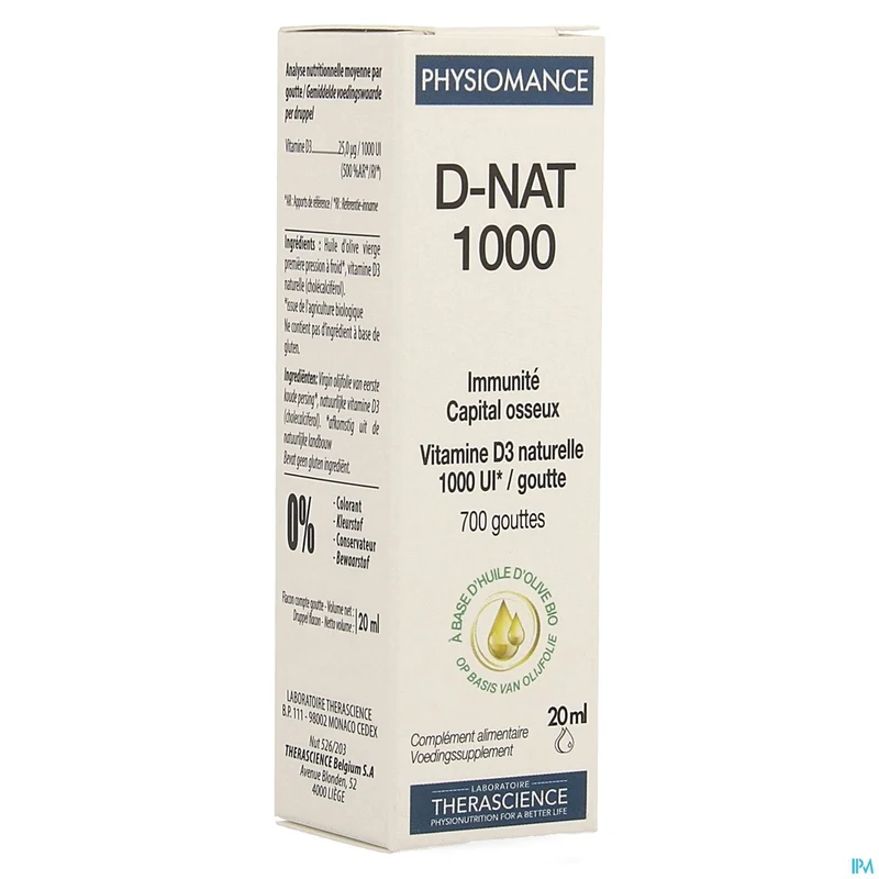Physiomance D-nat 1000 Vitamine D3 Druppels - Hoogwaardige Immuunsysteem & Botondersteuning