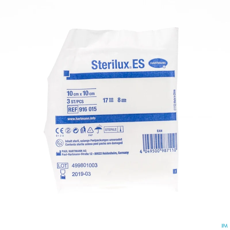 Hartmann Sterilux Es 10x10cm 8l.st. 40x3 P/s