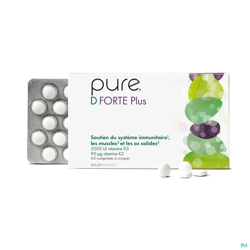 Pure D Forte Plus Kauwtabletten - Vitamine D3 3000 IE & K2 voor Immuniteit en Botsterkte