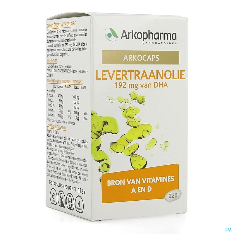 Arkopharma Levertraanolie Caps 220 - Cognitieve Ondersteuning & Sterke Botten