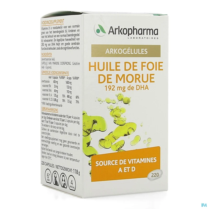 Arkopharma Levertraanolie Caps 220 - Cognitieve Ondersteuning & Sterke Botten