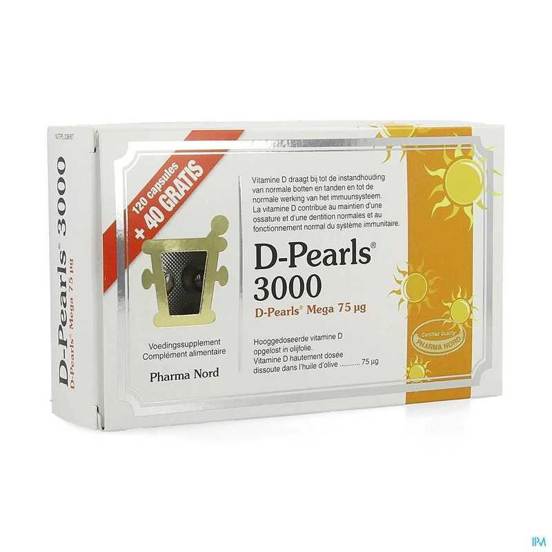 D-pearls 3000 | 160 Vitamine D3 capsules (75 μg) | Voedingssupplement