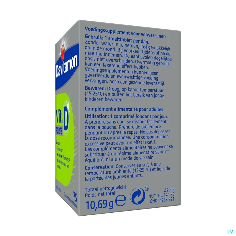 Davitamon Vitamine D Forte | 75 smelttabletten | Voedingssupplement