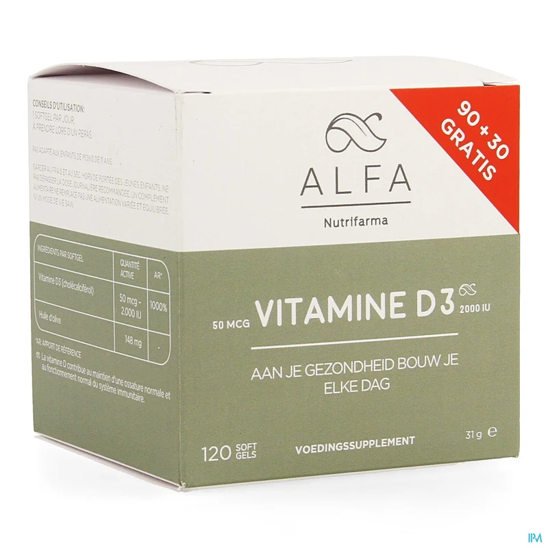 Alfa Vitamine D3 50mcg | 120 softgel capsules | Voedingssupplement